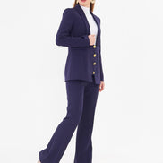 Women's Navy Blue Blazer Flare Pants Suit Set