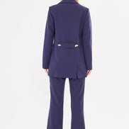 Women's Navy Blue Blazer & Flare Trouser Suit Set