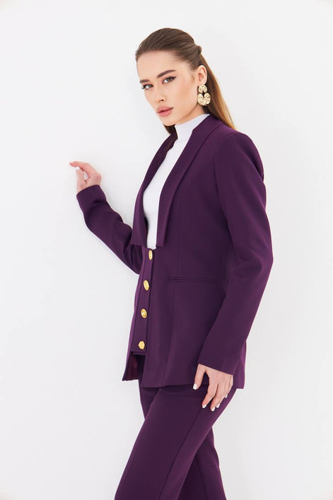 Women's Purple Blazer Flare Pants Suit Set