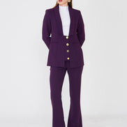 Women's Purple Blazer Flare Pants Suit Set