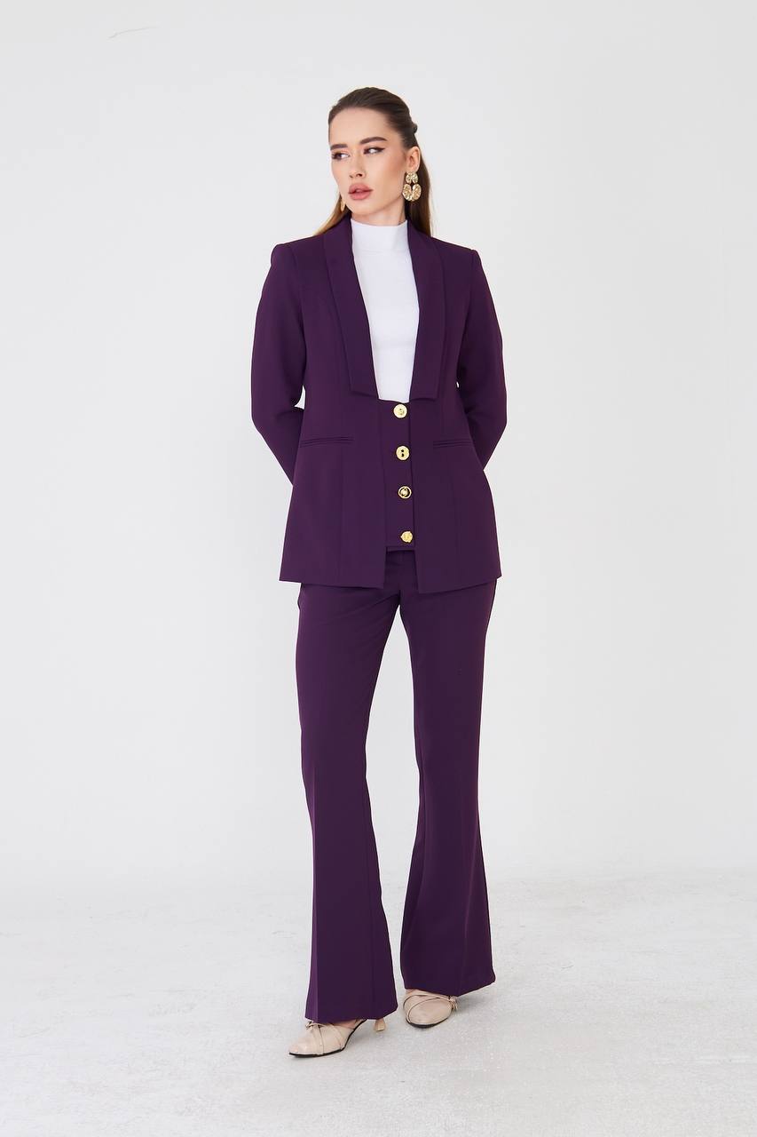 Women's Purple Blazer Flare Pants Suit Set
