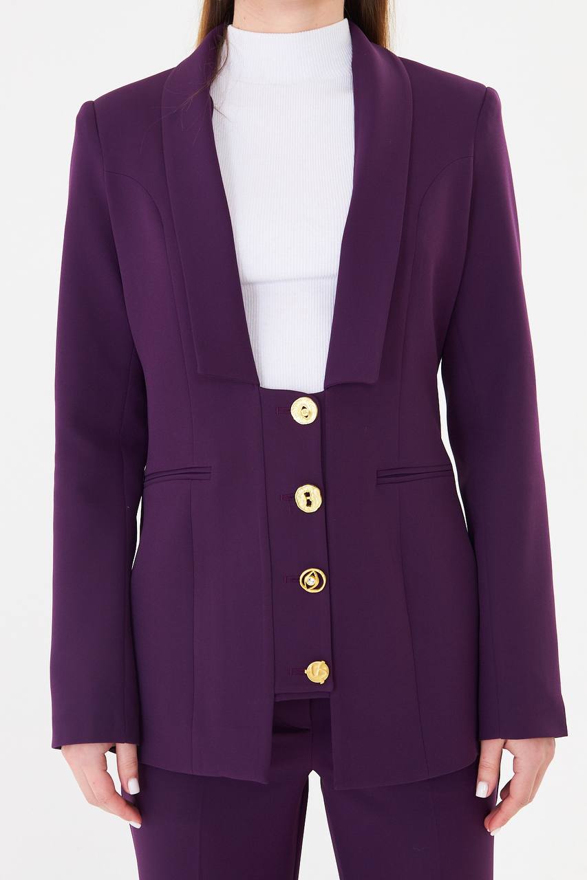 Women's Purple Blazer Flare Pants Suit Set
