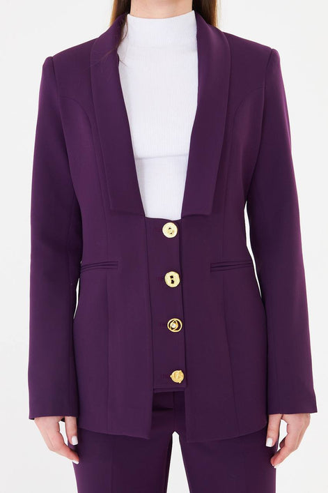 Women's Purple Blazer Flare Pants Suit Set