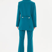 Women's Teal Blazer & Flare Trouser Suit Set