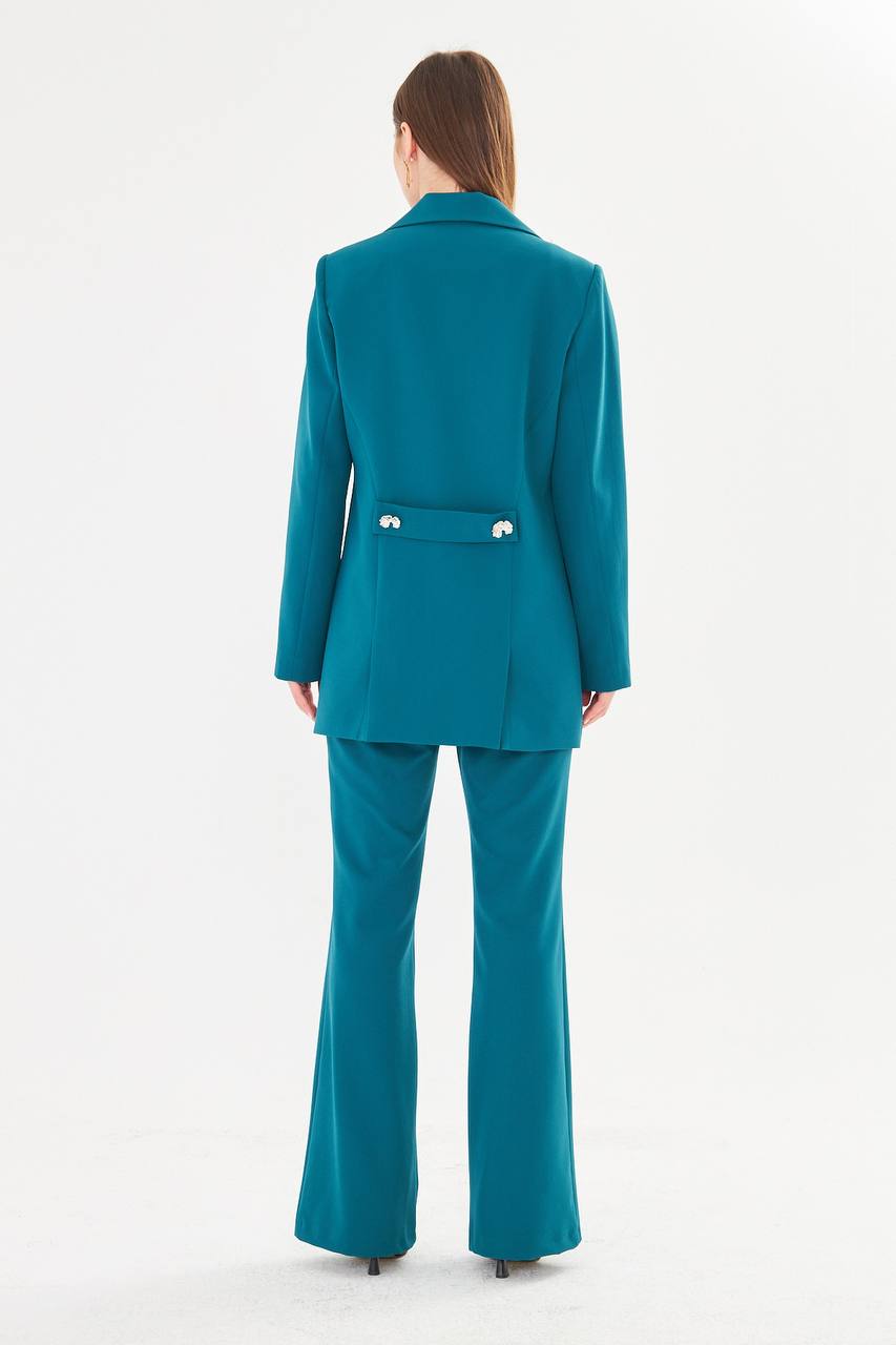 Women's Teal Blazer & Flare Trouser Suit Set