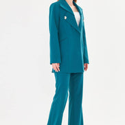 Women's Teal Blazer & Flare Trouser Suit Set