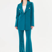 Women's Teal Blazer & Flare Trouser Suit Set