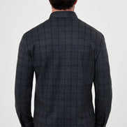 Black Wool Windowpane Check Shirt