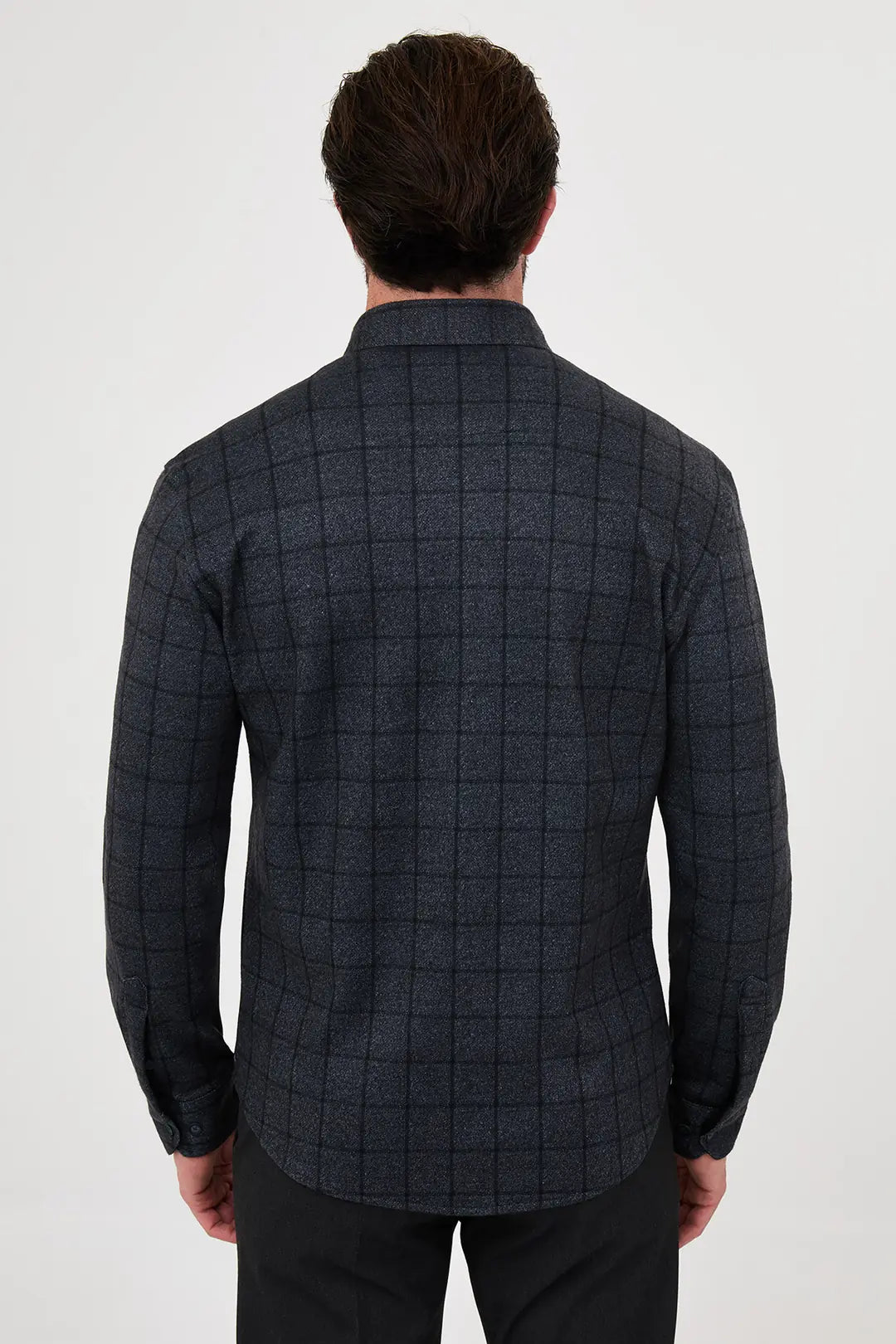 Black Wool Windowpane Check Shirt