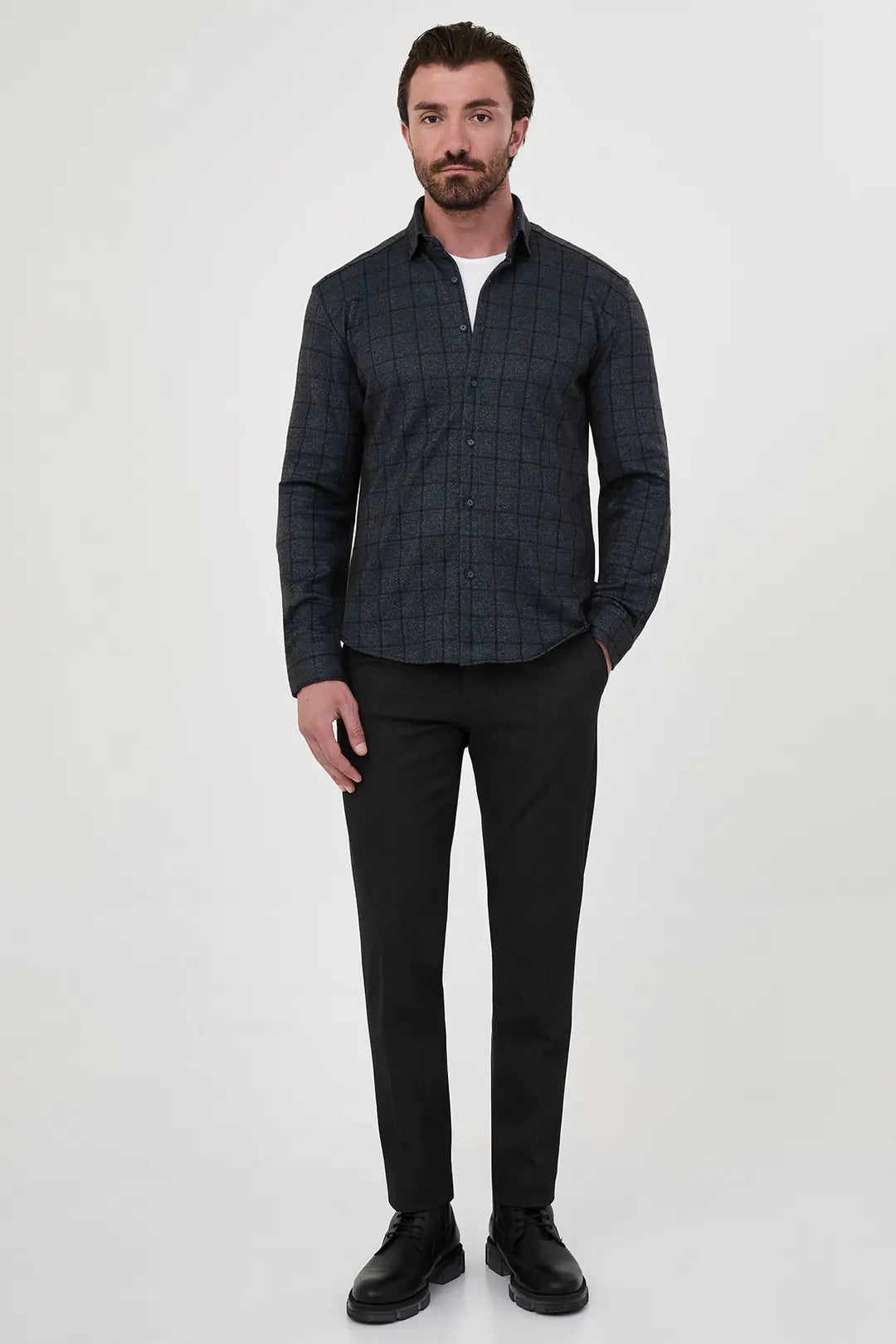 Black Windowpane Check Shirt