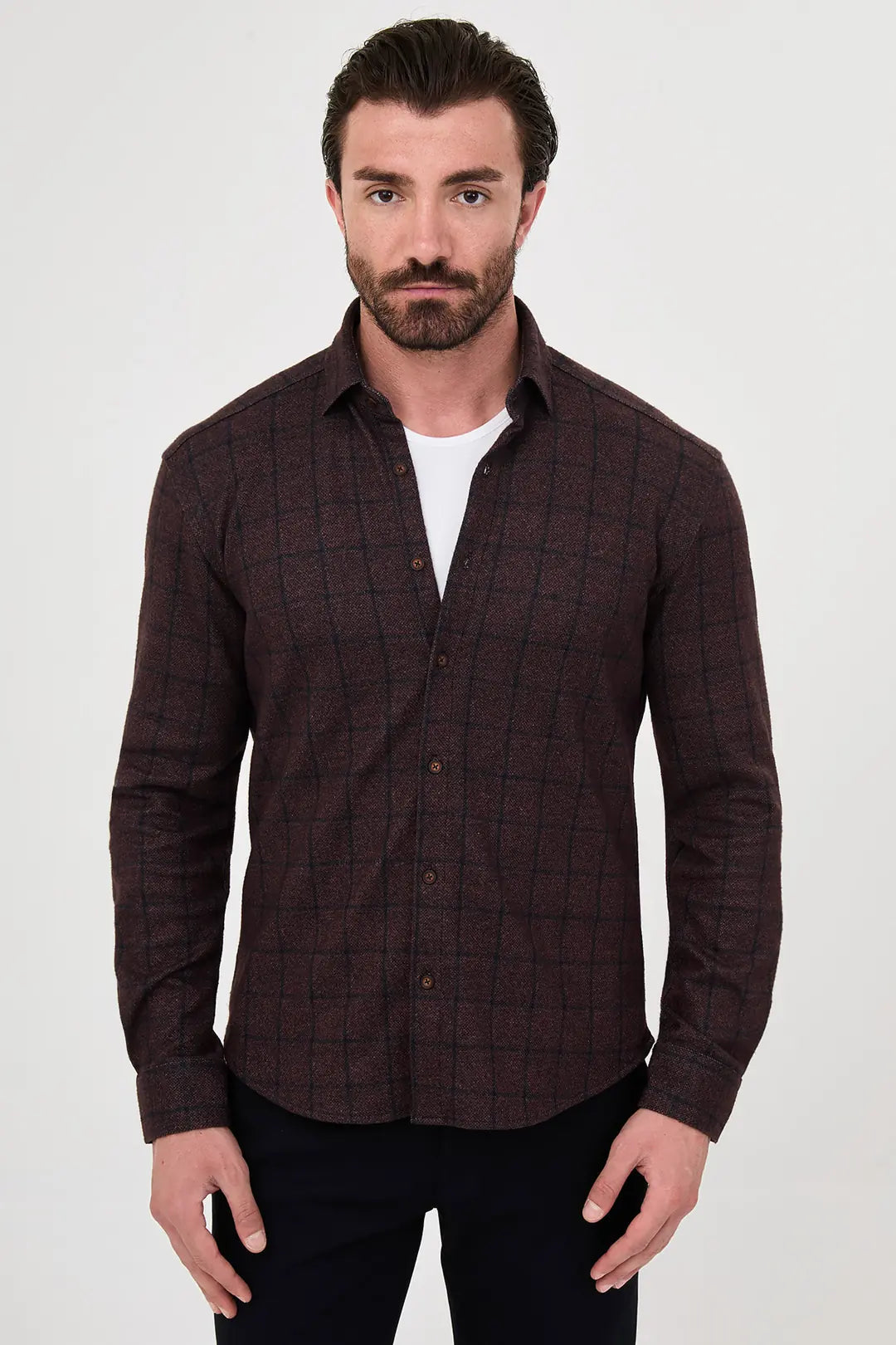 Windowpane Check Shirt Coffee