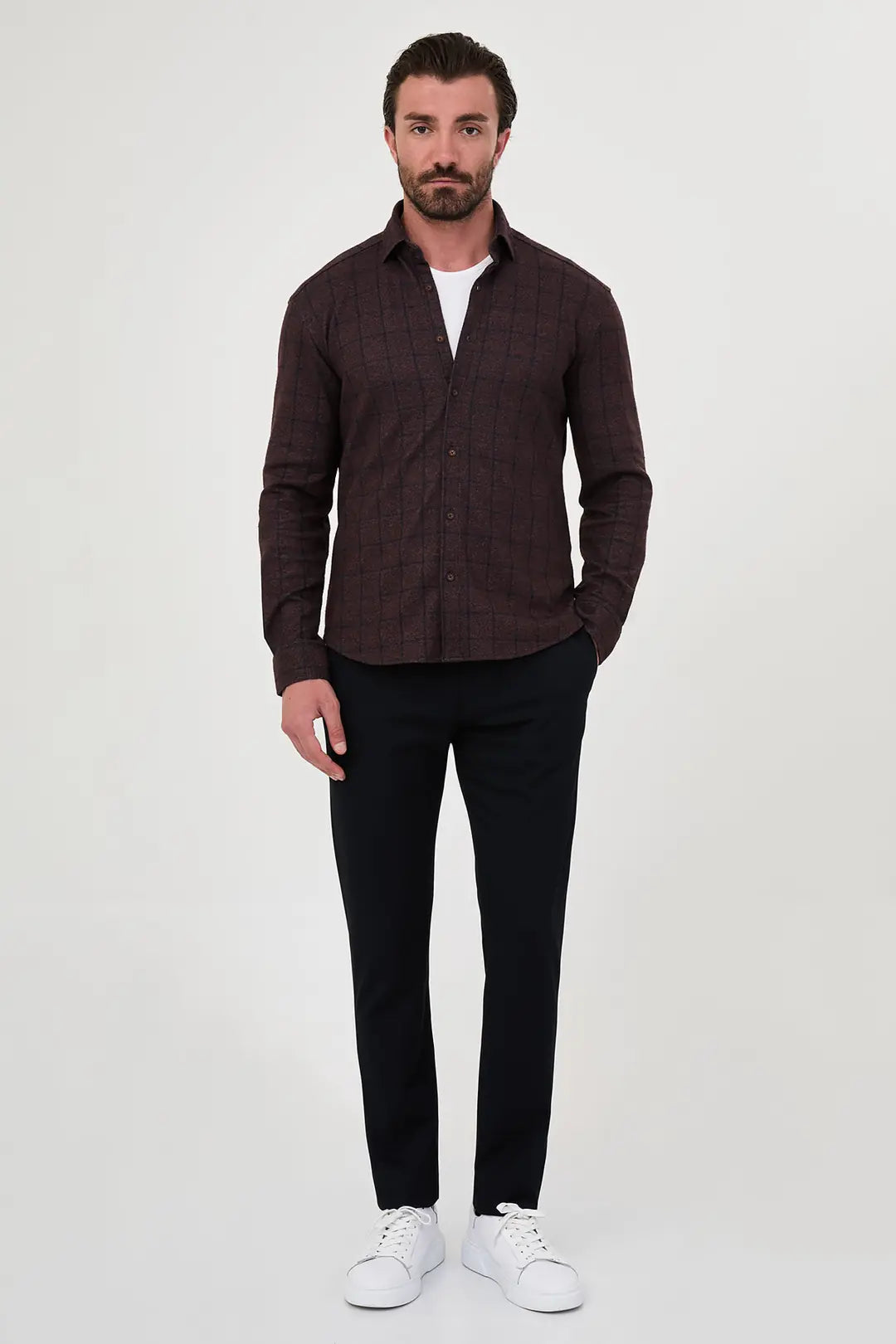 Coffee Windowpane Check Shirt