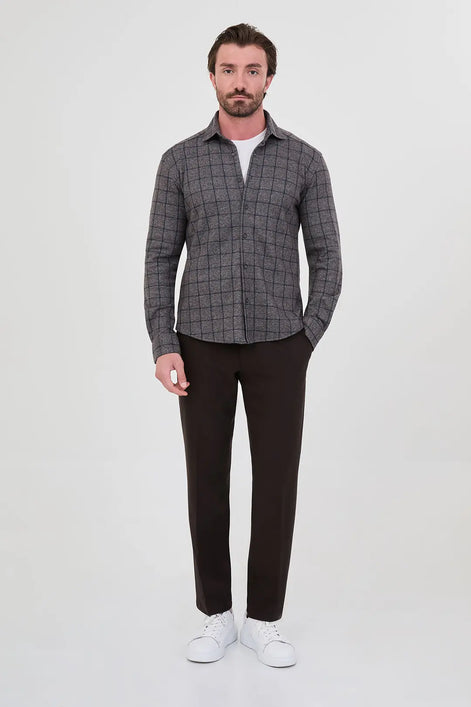 Brown Windowpane Check Shirt