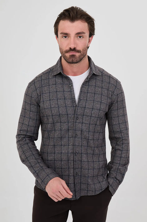Windowpane Check Shirt Brown