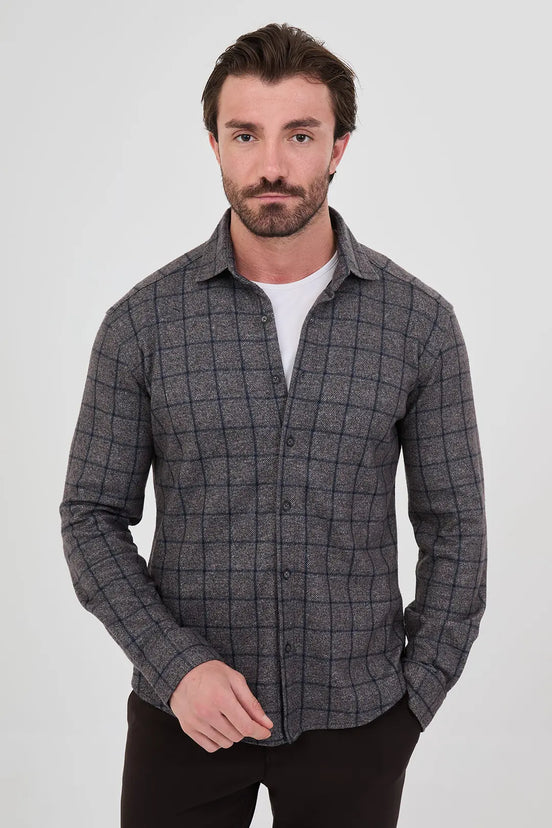 Windowpane Check Shirt Brown