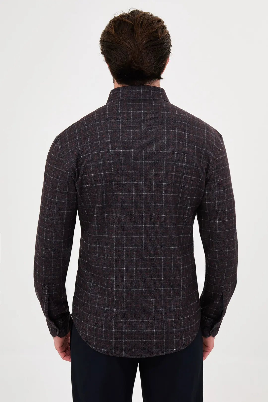 Black Wool Grid Check Shirt