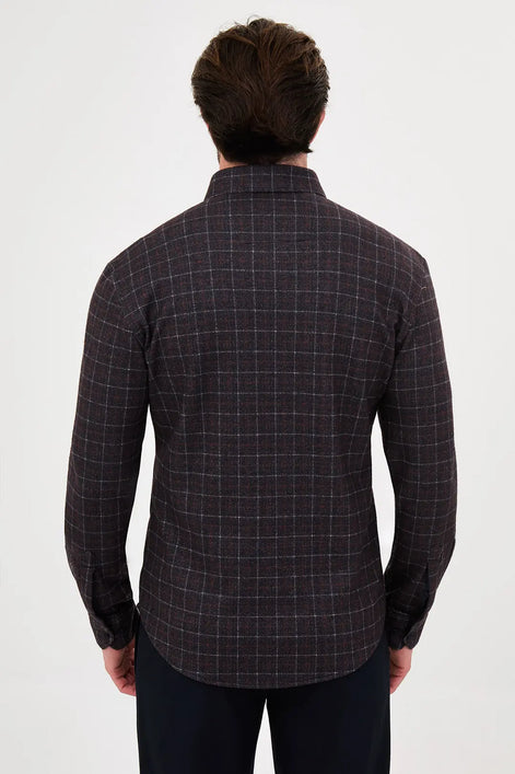 Black Wool Grid Check Shirt