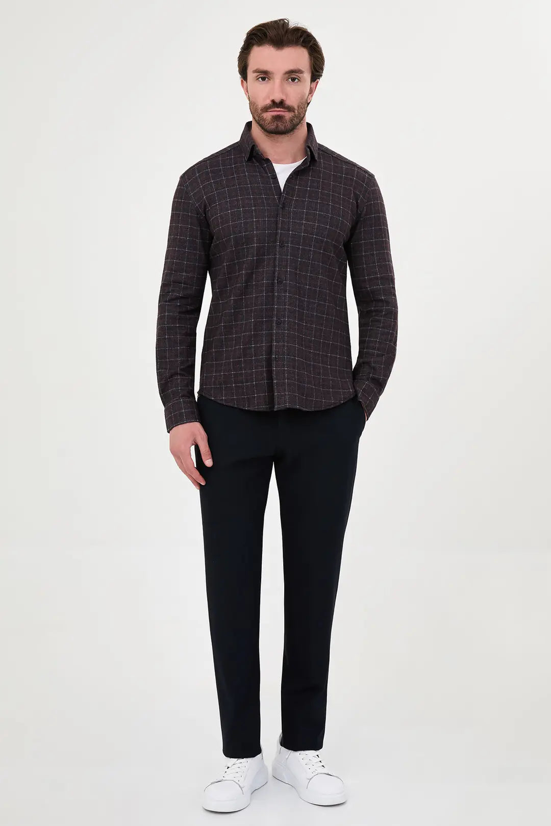 Black Wool Windowpane Shirt