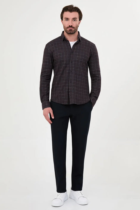 Black Wool Windowpane Shirt