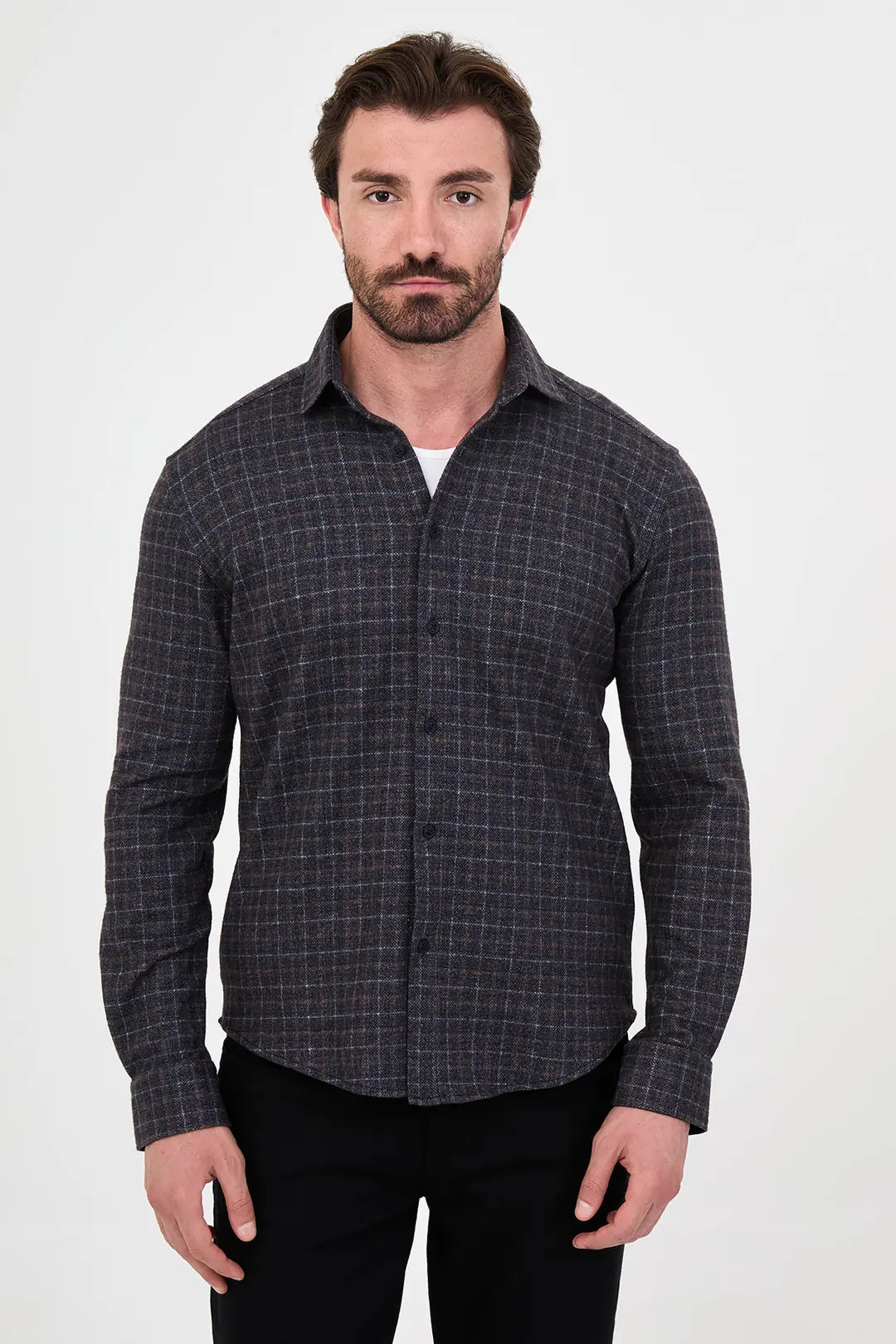 Wool Grid Check Brown
