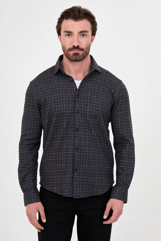 Wool Grid Check Brown