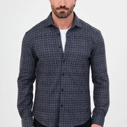 Wool Grid Check Navy Blue