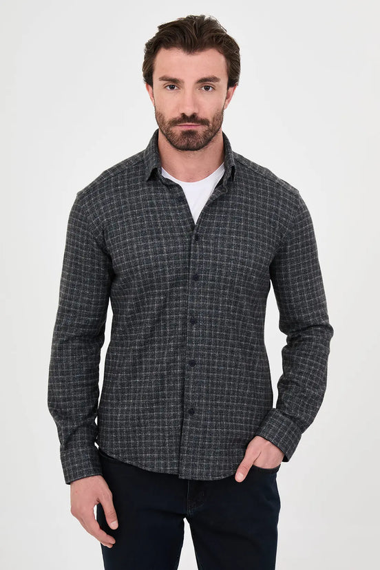 Khaki Wool Grid Check Shirt