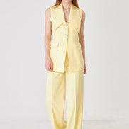 Yellow Longline Vest Wide Leg Pants Suit Set