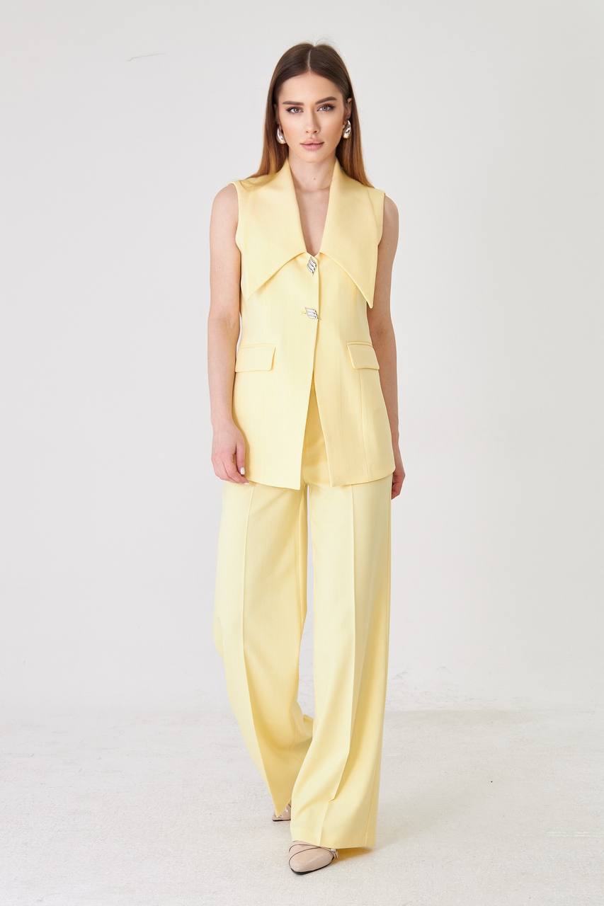 Yellow Longline Vest Wide Leg Pants Suit Set