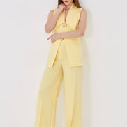 Yellow Longline Vest Wide Leg Pants Suit Set