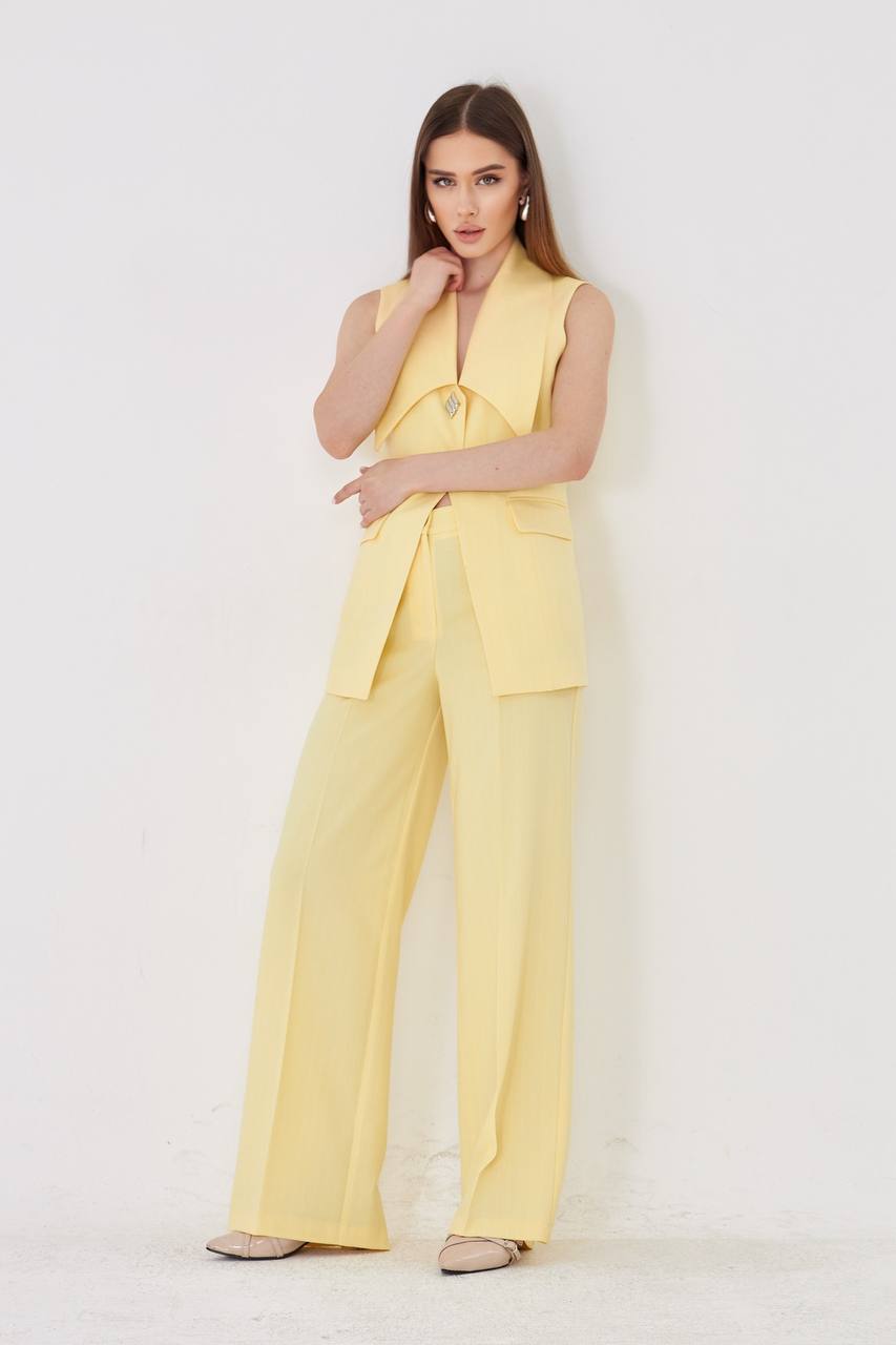 Yellow Longline Vest Wide Leg Pants Suit Set