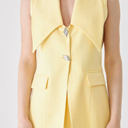 Yellow Longline Vest Wide Leg Pants Suit Set