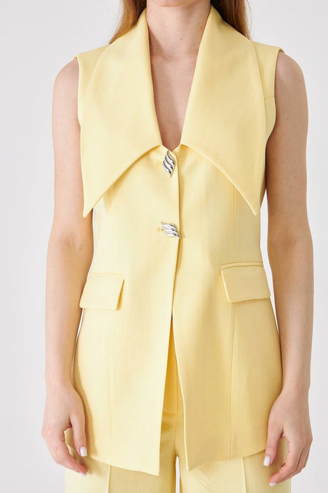 Yellow Longline Vest Wide Leg Pants Suit Set