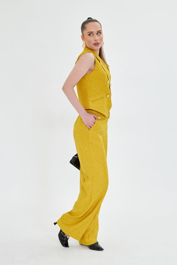 Yellow Sleeveless Vest & Wide Leg Pants