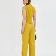 Yellow Sleeveless Vest & Wide Leg Pants