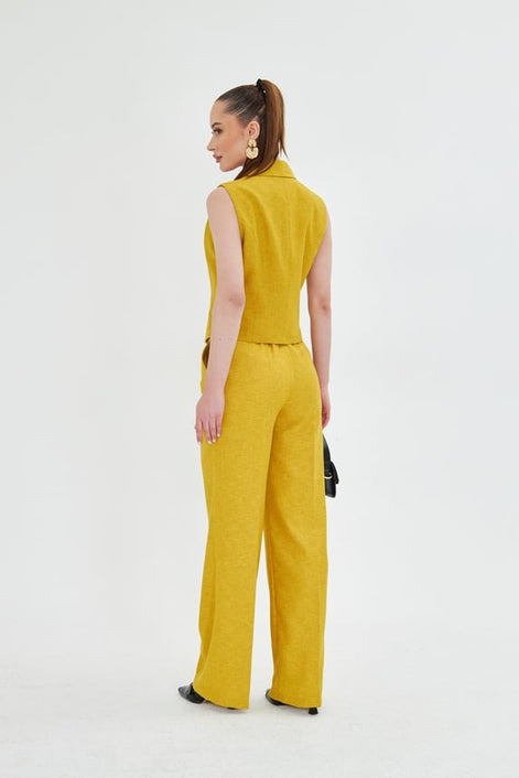 Yellow Sleeveless Vest & Wide Leg Pants