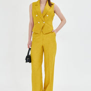 Yellow Sleeveless Vest & Wide Leg Pants