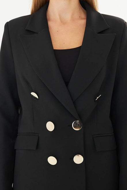 Black double-breasted Suit with gold buttons