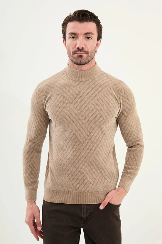 Beige Mock Turtleneck Sweater
