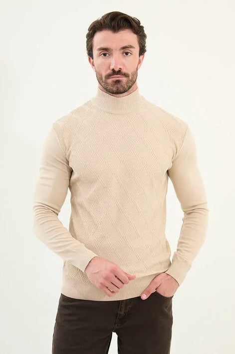 Ames Mens Mock Turtleneck Beige