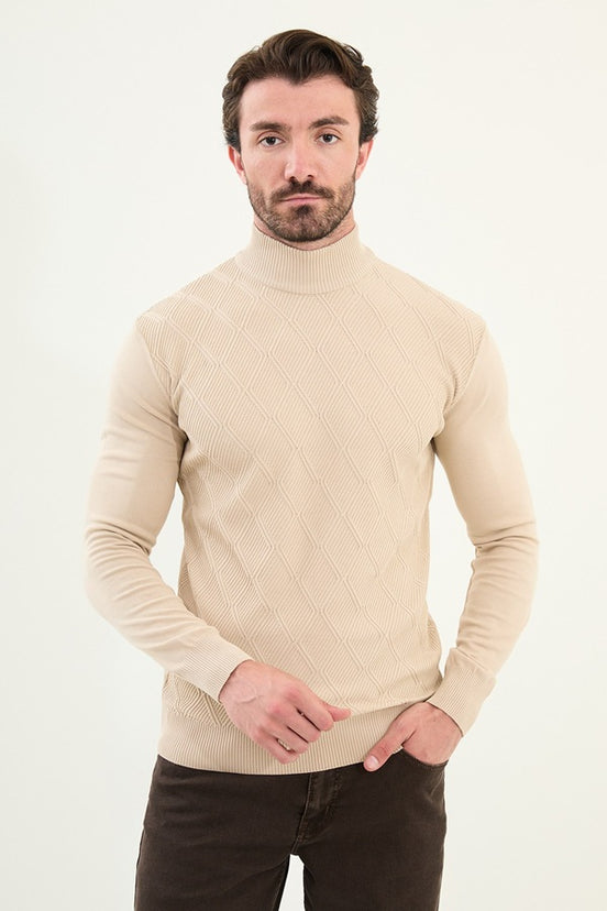 Beige Mens Mock Turtleneck
