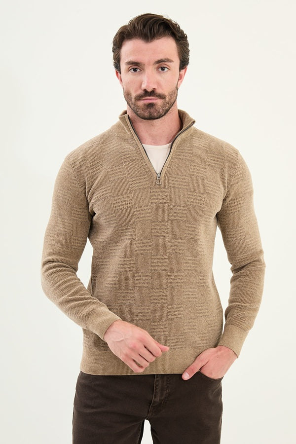 Ames Quarter Zip Sweater Mens Beige