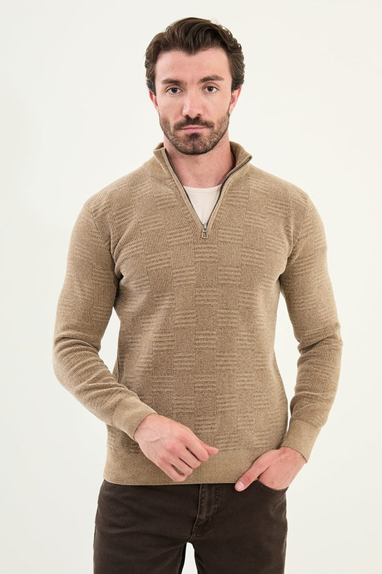 Beige Quarter Zip Sweater Mens