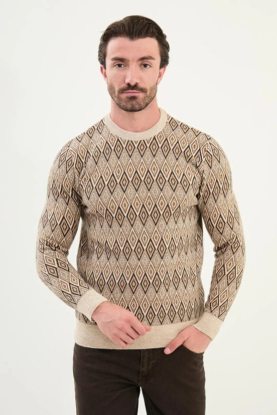 Beige Wool Crewneck Sweater