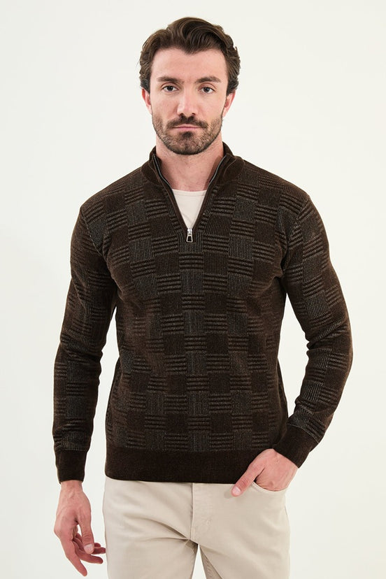 Brown Quarter Zip Sweater Mens