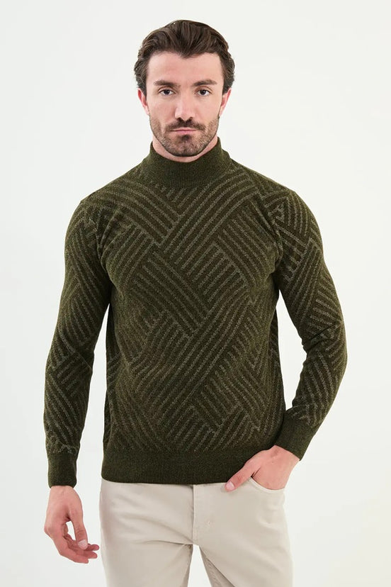 Khaki Green Mock Turtleneck Sweater