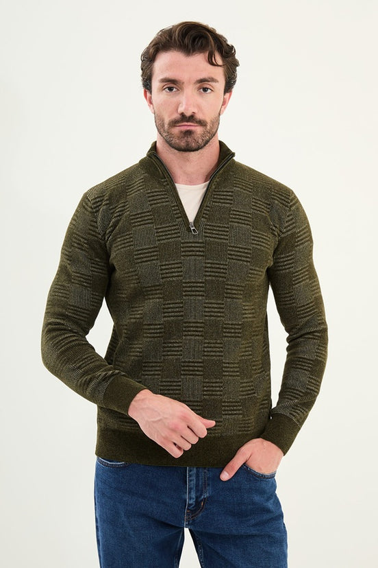 Khaki Green Quarter Zip Sweater Mens