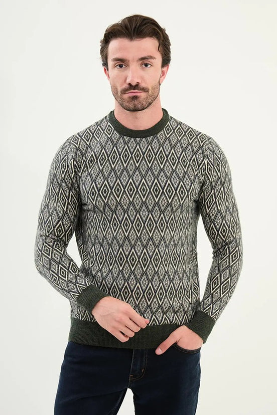 Khaki Green Wool Crewneck Sweater
