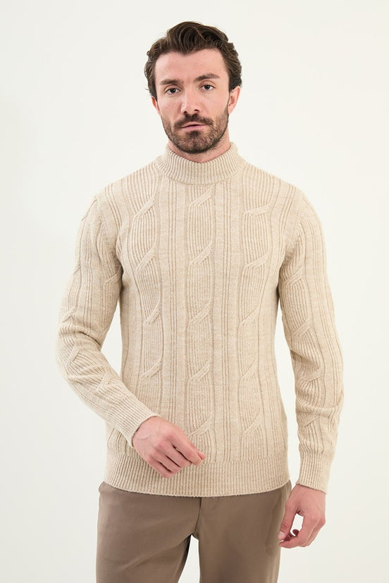 Mens Cable Knit Sweater Beige