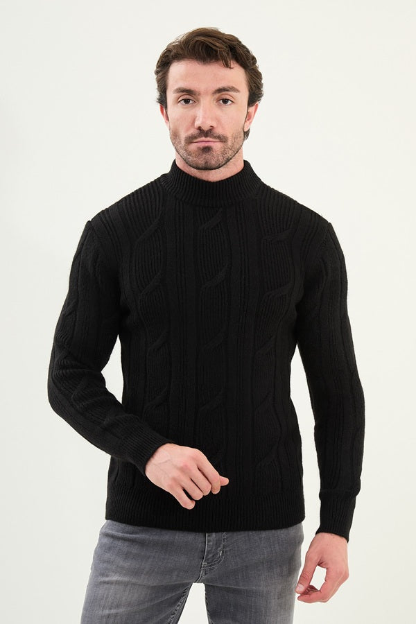 Ames Mens Cable Knit Sweater Black